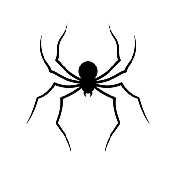 Black spider silhouette vector, minimalist arachnid icon for Halloween. Creepy insect graphic, isolated spider symbol for spooky design projects.