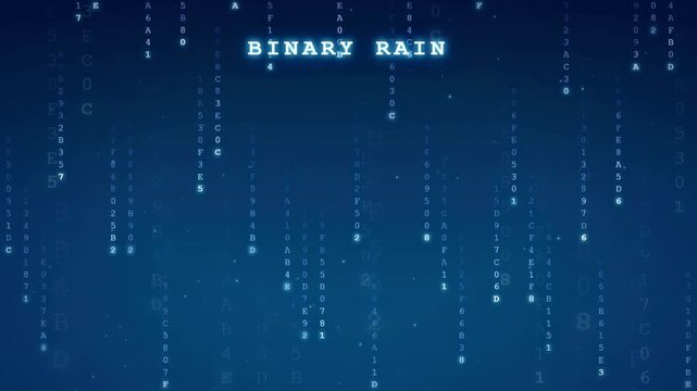 Digital binary code rain falling on a dark blue background for technology and data concepts