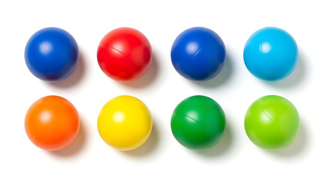 Eight colorful plastic balls in a row