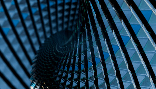 Abstract blue geometric rings in a futuristic 3D render