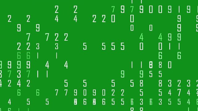 White digital numbers pattern green screen motion graphics