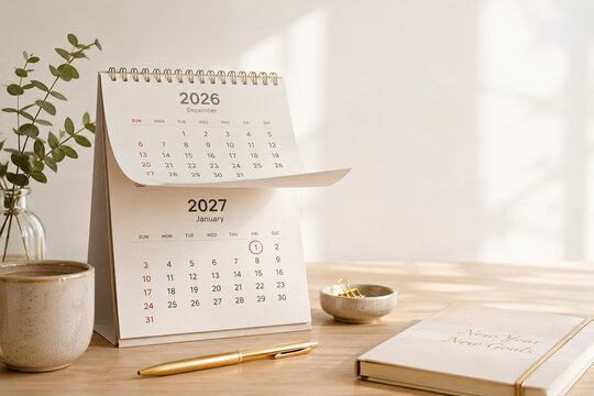 Calendar turning to January 1st 2027 symbolizing a fresh start and resolutions