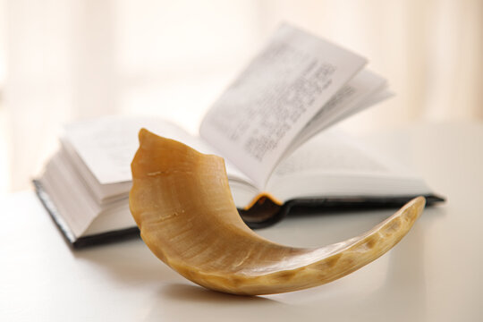 Religion image of Shofar, Tallit and Torah religious symbols. Rosh hashanah