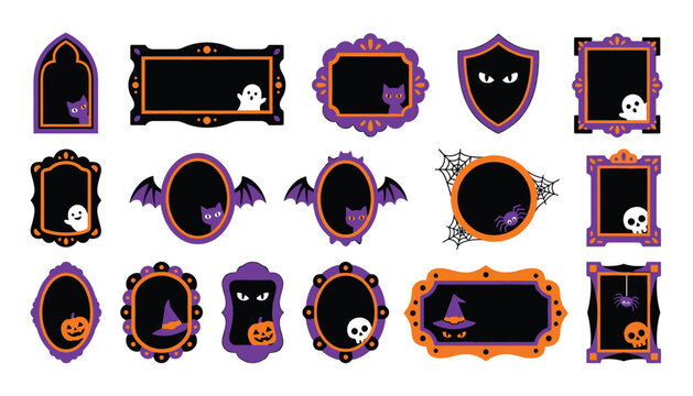 Set of halloween picture frames with spooky graphics and ghosts isolated on white background halloween borders halloween decor spooky elements ghost frame vintage frames