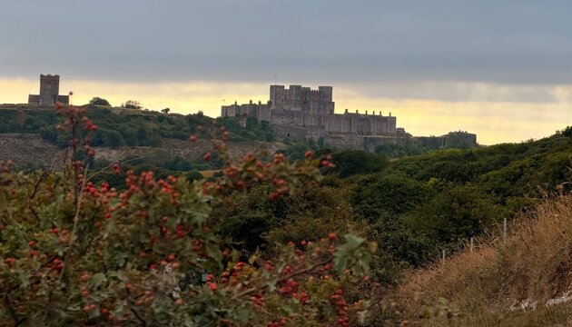 sunset over Dover castle