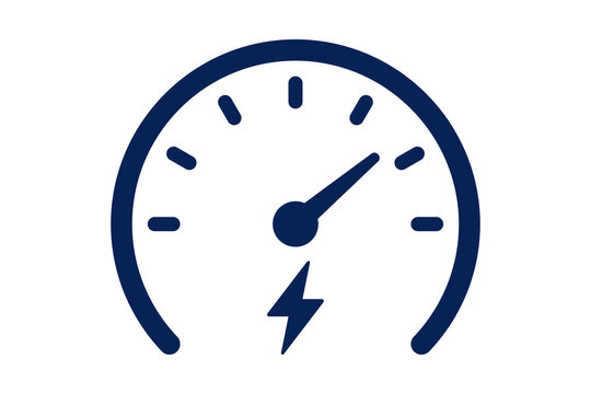 Dark Blue Electric Car Speedometer Charge Meter Icon isolated on transparent background ev fast charging speed gauge