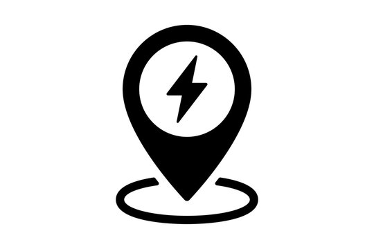 Dark Grey EV Charging Station Map Pin Pointer Icon isolated on transparent background electric car location navigation charge