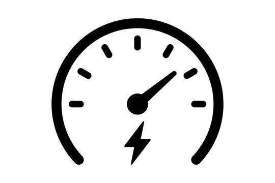 Dark Grey Electric Vehicle EV Speedometer Meter Icon isolated on transparent background fast charge power speed gauge