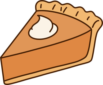 Slice of pumpkin pie with whipped cream vector illustration, thanksgiving dessert concept