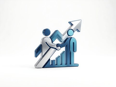 3D Business People Shaking Hands with Rising Graph Icon