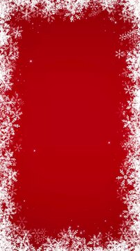 Red Christmas Snowflake and Glitter Stars Border Frame animation, Winter Holiday Border with Falling Snow for New Year Celebration and Sale Stream Videos Vertical Social media Motion background