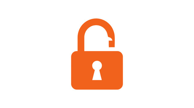 Orange padlock security icon on white background representing privacy, protection, and safe access for digital data