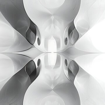 Abstract Reflection: A mesmerizing abstract design featuring a mirrored symmetrical pattern with flowing curves and geometric shapes in a monochrome palette, creating a sense of depth and illusion.
