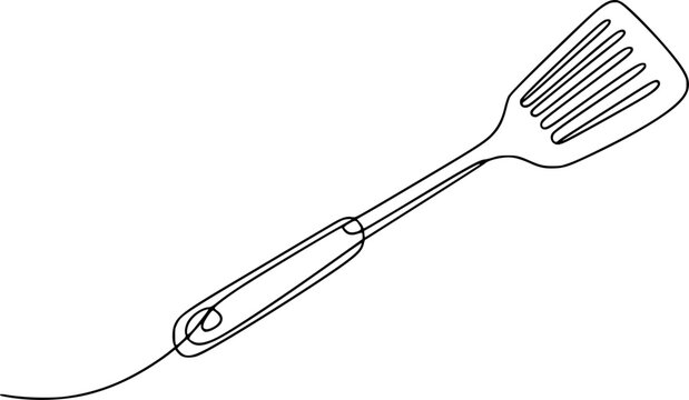 A continuous single line of a kitchen spatula utensil for cooking, baking, and food preparation tasks