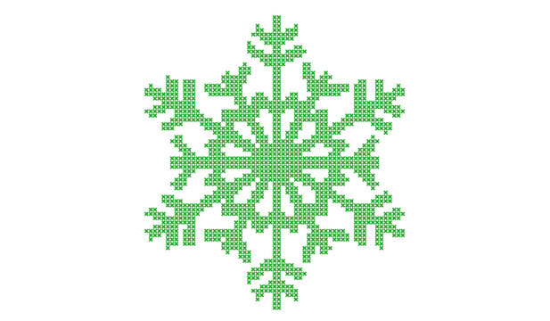 Green Cross Stitch Snowflake Pattern Scandinavian Winter Needlework Isolated on White Background for Christmas Craft and Embroidery Project