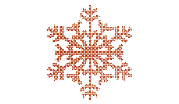 Rust colour Cross Stitch Snowflake Pattern Traditional Scandinavian Winter Needlework Isolated on White Background for Christmas Craft and Embroidery Project