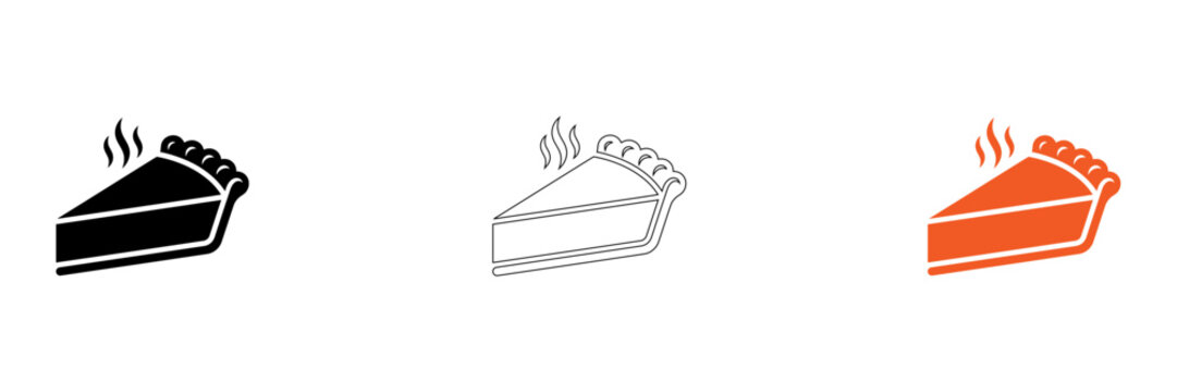 Smoking slice of pie icon set with three styles isolated on transparent background, Vector