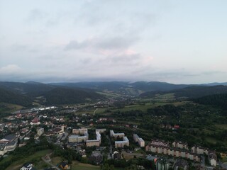 Krynica-Zdrój - Polska Góra Parkowa, park, panorama miasta, wieża telegraficzna, zdjęcie wykonane dronem, Jaworzyna Krynicka © Konrad