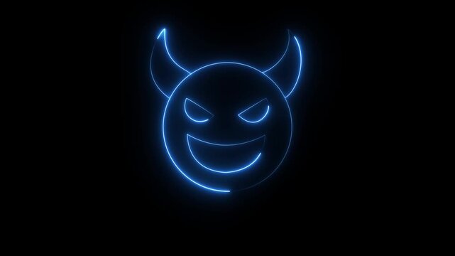 Mischievous red devil emoji icon with yellow horns, menacing eyes, and a wicked grin, Bright red devil face with horns,