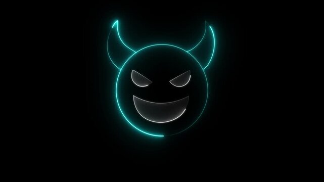 Mischievous red devil emoji icon with yellow horns, menacing eyes, and a wicked grin, Bright red devil face with horns,