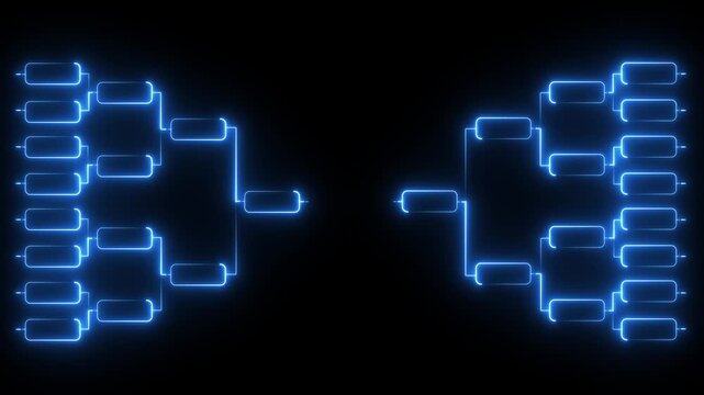 Glowing Neon Tournament Bracket Icon Animation, Team Playoff Tree, Championship Competition, Sports Match Progress and Winner Indicator
