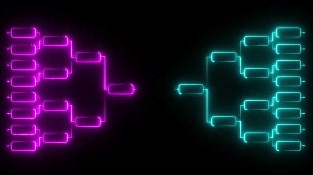 Glowing Neon Tournament Bracket Icon Animation, Team Playoff Tree, Championship Competition, Sports Match Progress and Winner Indicator