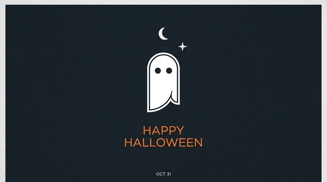 Minimalist Halloween ghost icon on dark screen for spooky holiday design and digital media