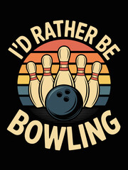 Naklejka premium I'd rather be bowling vintage retro sunset badge with ball and cream pins
