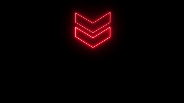 Glowing neon downward chevron arrow animation with smooth layered motion symbolizing decline direction navigation progress movement transition interface technology and futuristic digital design