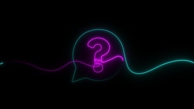Glowing Neon Question Mark Speech Bubble Icon Animation, FAQ Chat Support Symbol, Customer Help and Inquiry Concept on Black Background animation