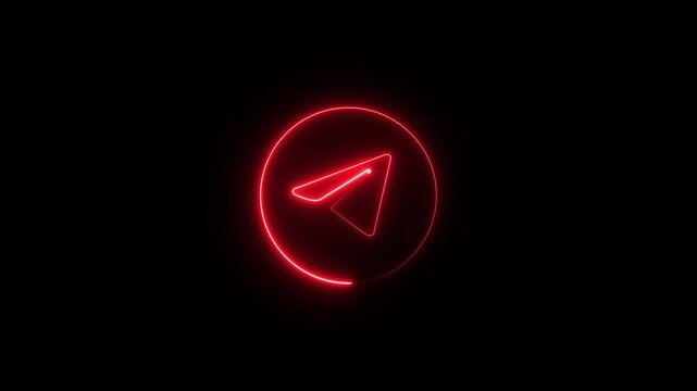 Glowing Neon Telegram Messenger Icon Animation with Blue Line Effect on Black Background, Social Media Chat App Symbol Motion Graphic animation 4k video