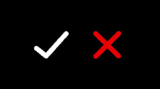 check mark and cross icon ideal for concept approval or rejection. yes or no checkmark icons in green tick box and red cross. Right and wrong sign animated on green animation