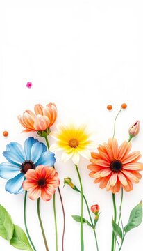 Whimsical watercolor flowers on a soft white background, white, lovely