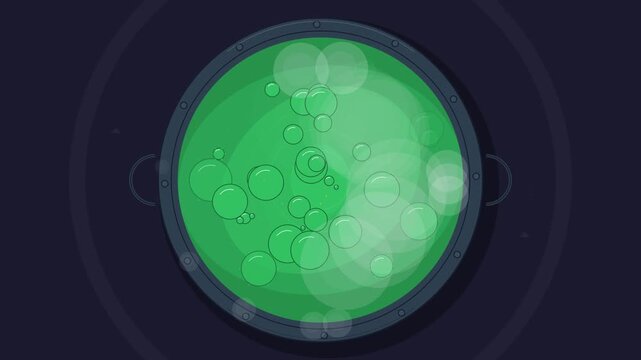 Cartoon Witch Cauldron with Boiling Green Potion and Bubbles Flat Vector Loop Animation