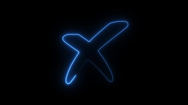 Glowing bule Neon Four Point Sparkle Icon Animation, Minimal Luminous Outline Symbol on Black Background animation