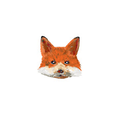 Naklejka premium A cute, stylized fox head hand-drawn with colored pencils. A wolf, coyote, or hyena, hand-painted with oil pastels, with texture, perfect for greeting cards, nursery posters, invitations, and stickers