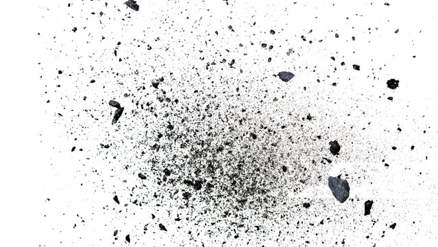 Asteroid explosion with scattered tiny rock particles isolated on transparent background
