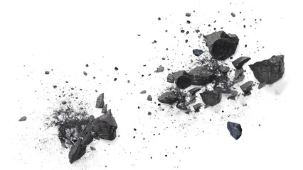 Grey asteroid breaking into fragments with debris isolated on transparent background © Raihan
