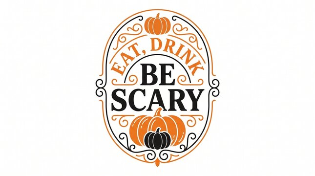 Eat, drink, be scary typography with pumpkins and ornate oval frame