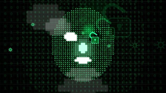 Digital Human Face Silhouette with Binary Code and Security Lock for Cybersecurity Concept