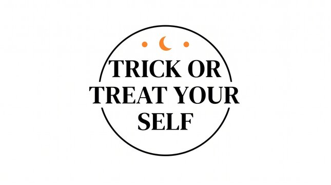 Trick or treat your self typography in a circular frame with moon and dots