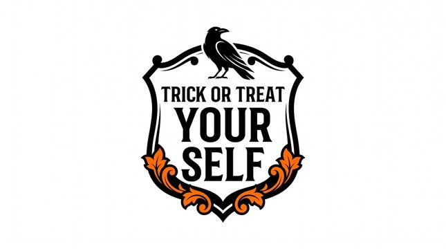 Trick or treat yourself halloween badge with raven and shield