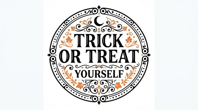 Trick or treat yourself halloween typography in circular ornamental frame