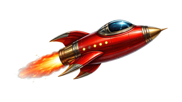 PNG Retro rocket launching space adventure.