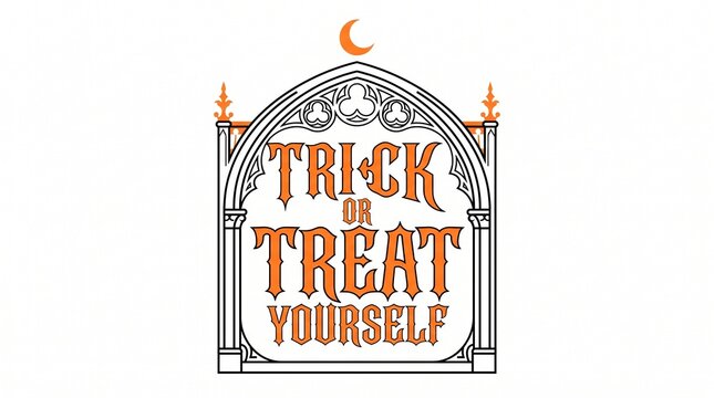 Trick or treat yourself halloween typography in gothic arch frame
