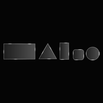 Geometric shapes with metallic silver borders include rectangle triangle vertical rectangle rounded square and circle isolated on black