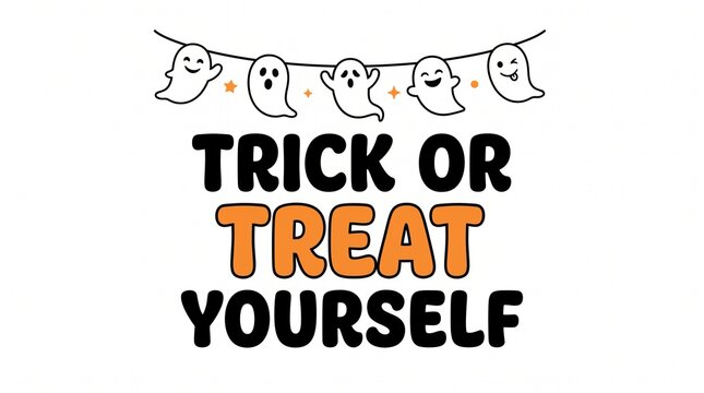 Trick or treat yourself halloween typography with hanging ghost garland