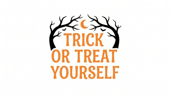 Trick or treat yourself typography with black bare trees and orange moon
