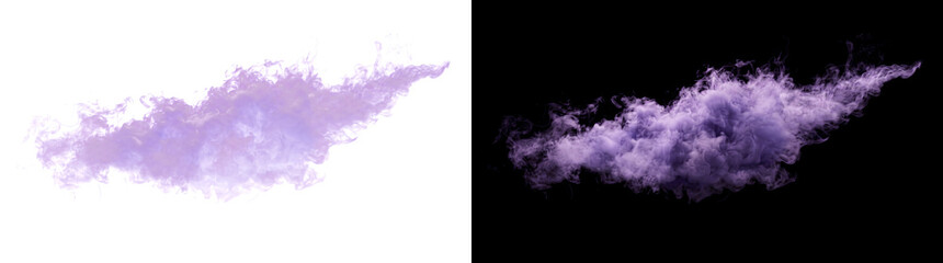 Purple smoke burst drifting diagonally with dense swirling texture, PNG, Transparent and Black Background Versions for fantasy art © Rubel