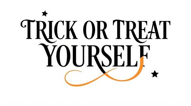Trick or treat yourself typography with black letters and orange swirl